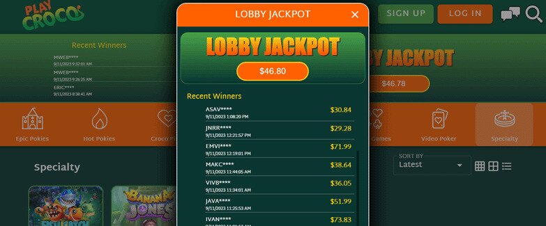 PlayCroco Casino Jackpots