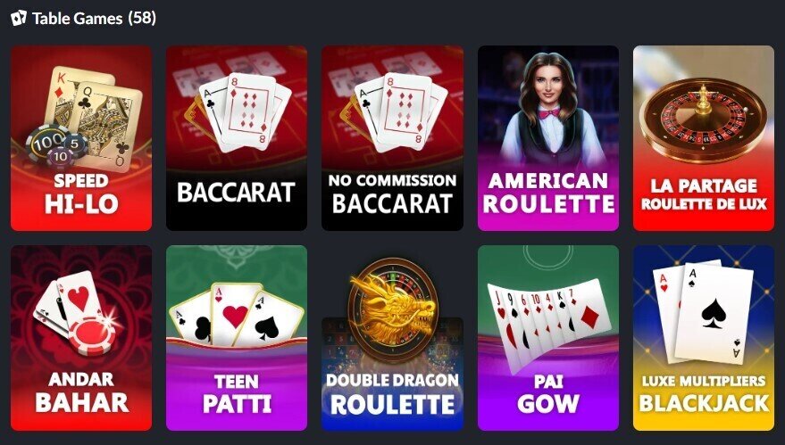 Red Dog Casino Table Games