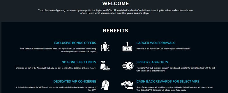 Wolf Winner Casino VIP benefits