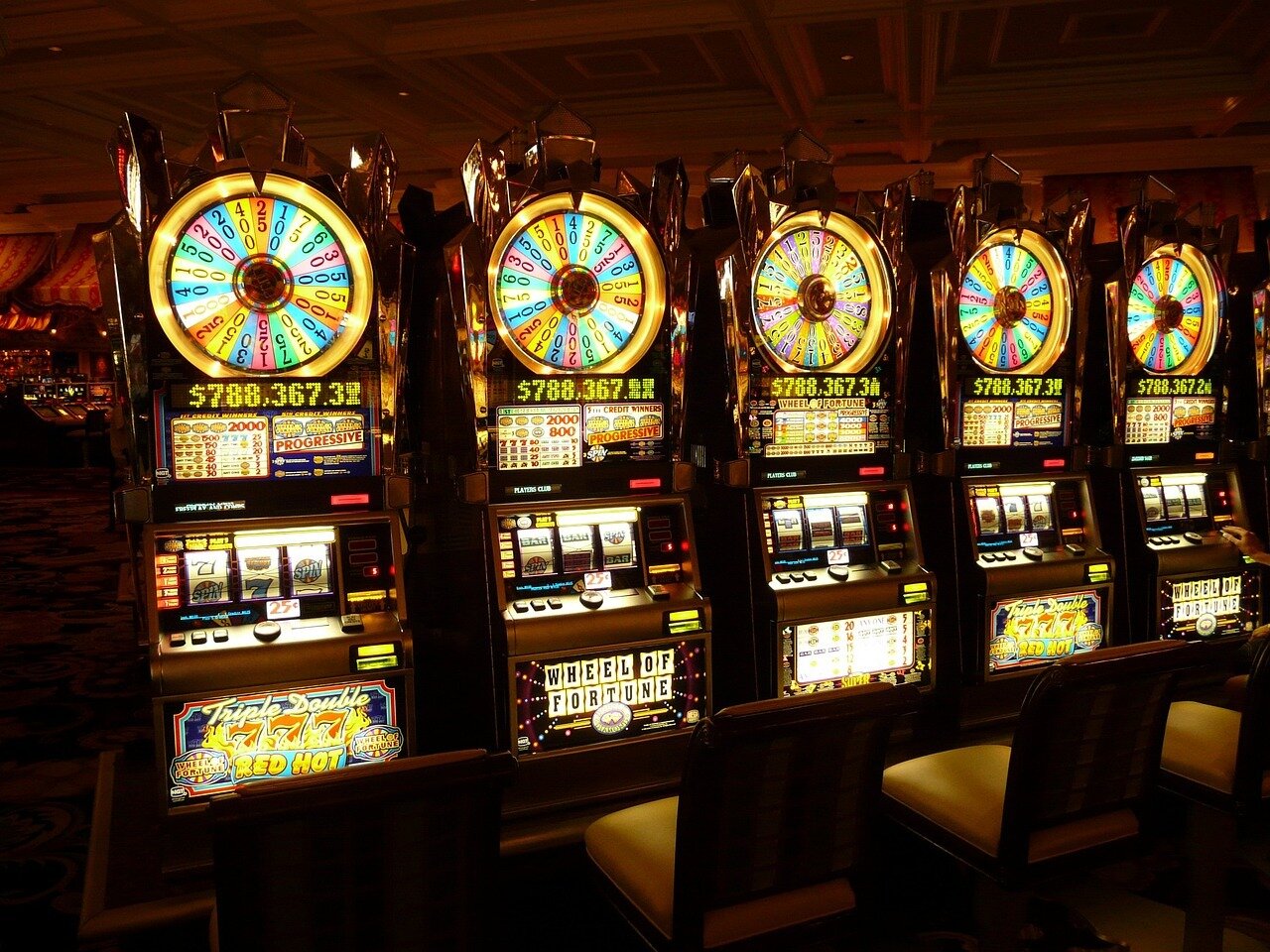 A row of Traditional slot machines
